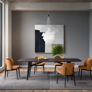 Avant-Garde Ebony Dining Table with Burnt Orange Seating - Image 1