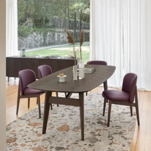 Avant-Garde Ebony Dining Table with Burnt Orange Seating - Image 2