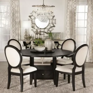 Regency Circular Dark Wood Dining Set with Oval Back Chairs - Image 1