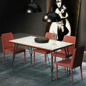 Mid-Century Modern Marble Top Table with Terracotta Seating - Image 1