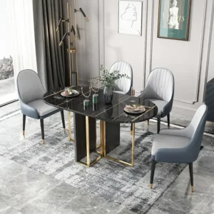 Azure Turkish Marble Oval Table with Gold Accents - Image 1