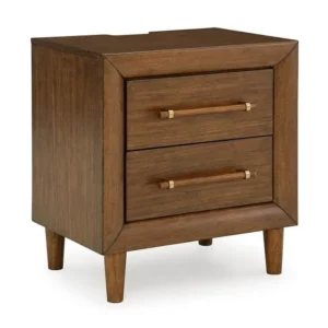 Tapered Legs and Gold Handle Accents Classic Brown Polish Side Table - Image 1