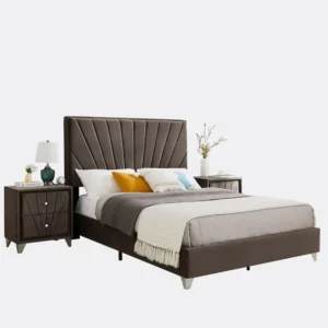 Trendy Sunburst Dark Brown Velvet Bed with Fluted Panel Headboard - Image 1