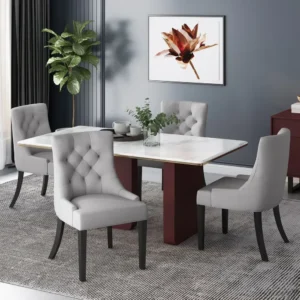 Regent Grey Tufted Fabric Dining Table with Marble Top - Image 1