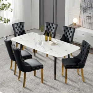 Royal Turkish Black Velvet Dining Set with Gold Accents - Image 1