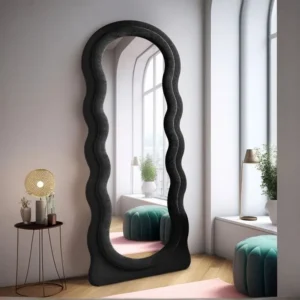 Avant-Garde Black Velvet Wavy Full-Length Floor Mirror – Statement Piece - Image 1