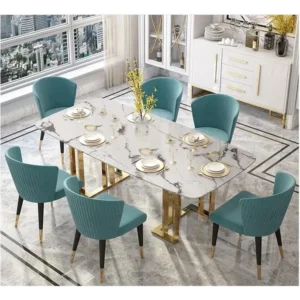 Royal Teal Velvet Turkish Marble Dining Collection - Image 1