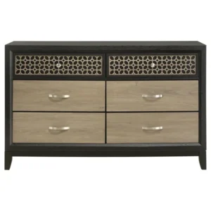 Classic Black & Beige Tufted Bedroom Set with Intricate Lattice Work – Complete Suite - Image 2