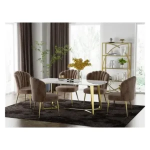 Chocolate Velvet Scalloped Gold Dining Set - Image 1
