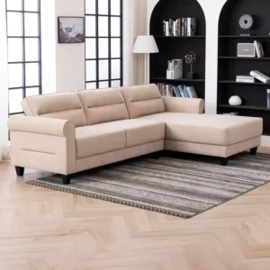 Elegant Beige L-Shaped Sectiol Sofa with Deep Seating & Track Arms - Image 2