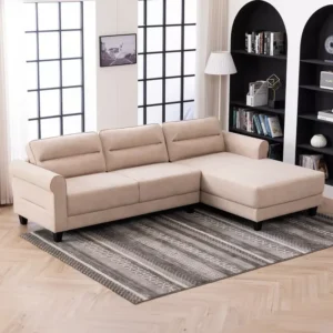 Elegant Beige L-Shaped Sectiol Sofa with Deep Seating & Track Arms - Image 3