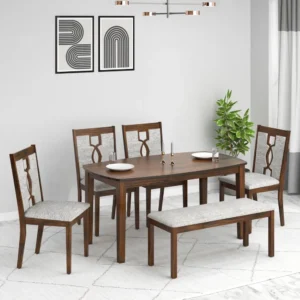 Highland Modern Walnut Dining Set with Bench - Image 1