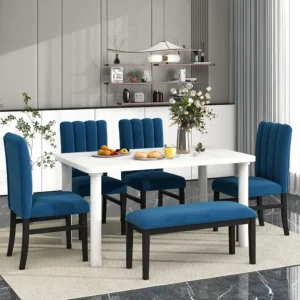 Sapphire Fluted White Marble Dining Set - Image 1