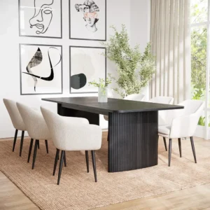 Obsidian Fluted Pedestal Boucle Dining Set - Image 1