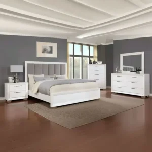 Classic White Deco Bed with Grey Vertical Tufted Headboard - Image 1