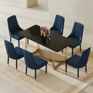 Turkish Style vy Blue Velvet Dining Set with Gold Legs - Image 1