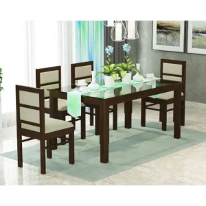 Dark Brown Wood and Glass Top Dining Set - Image 1
