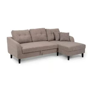 Contemporary Grey Jute Fabric L-Shaped Sectiol Sofa Bed – Modular Sleeper - Image 1