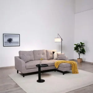 Contemporary Grey Jute Fabric L-Shaped Sectiol Sofa Bed – Modular Sleeper - Image 2