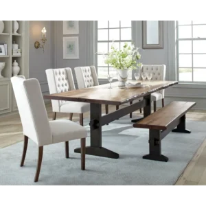 Live Edge Harvest Table with Tufted Chairs - Image 1