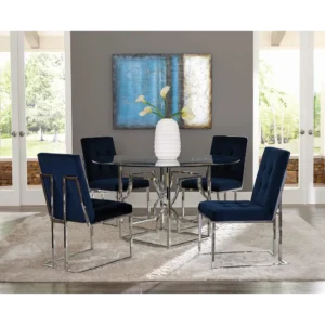 Modern Round Glass Set with Blue Velvet Chairs - Image 1