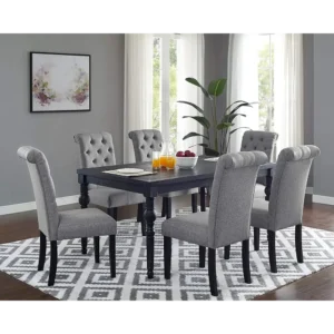 Charcoal Grey Jute Upholstered Dining Set - Image 1