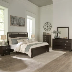 Paneled Headboard Classic Dark Brown Polished Solid Wood Bedroom Set - Image 1