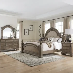 Grand Luxury Tufted Master Bed in Rich Brown Polish & Beige Velvet - Image 1