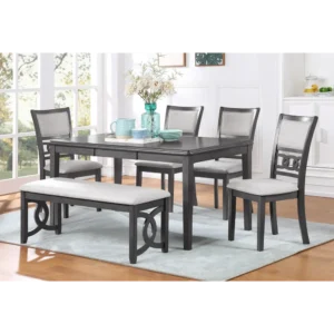 Highland Classic Grey and Black Dining Set with Bench - Image 1
