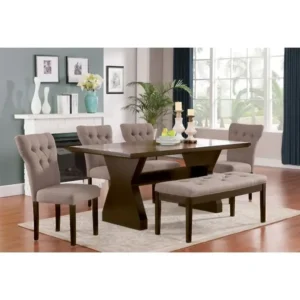 Serene Simple Beige Tufted Dining Set - Image 1