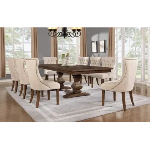 Majestic Luxury Beige Velvet Trestle Dining Set - Image 1