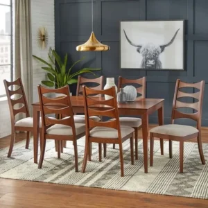 Mid-Century Modern Walnut Dining Set with Wing-Back Chairs - Image 1