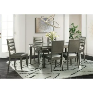 Glamorous Metallic Silver Glass Top Dining Collection - Image 1