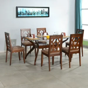 Geometric Lattice Back Classic Wood Dining Set - Image 1