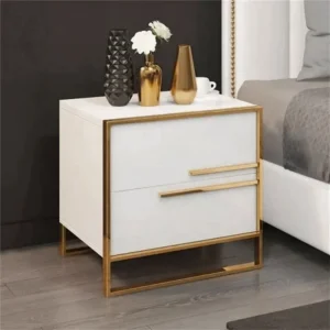 Luxury White & Gold Deco Side Table with Geometric Metal Frame – Turkish Design - Image 1