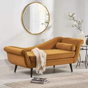 Sunset Orange Scroll Arm Velvet Chaise Lounge - Image 1