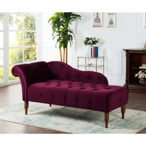 Regal Plum Velvet Chaise with Turned Wood Legs - Image 1