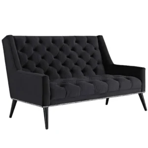 Classic Chesterfield Style Black Velvet seat with Silver Studded Trim - Image 1