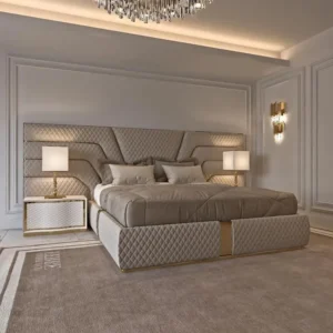 Premium White Leather Rite Turkish Bed with Oversized Diamond Headboard - Image 1