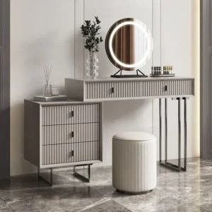 Linear Fluted Gray Modern Dressing Table - Image 1