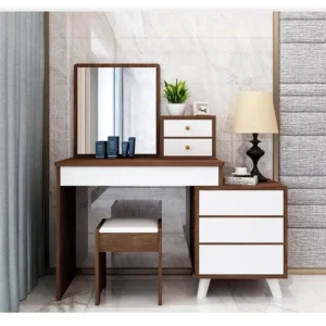 Nordic Dual-Tone Walnut and White Vanity Desk - Image 1