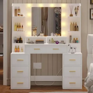Professiol Studio Lighted White Makeup Vanity - Image 1