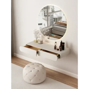 Minimalist Floating Vanity with Circular Backlit Mirror - Image 1