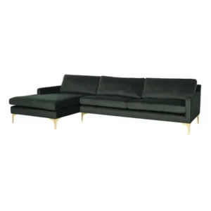 Modern Black Velvet L-Shaped Sectiol Sofa with Gold Stiletto Legs - Image 2