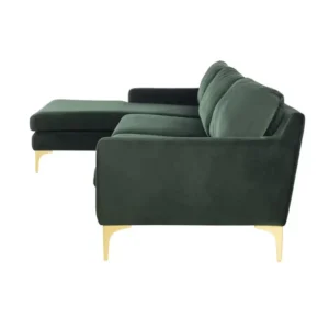 Modern Black Velvet L-Shaped Sectiol Sofa with Gold Stiletto Legs - Image 3
