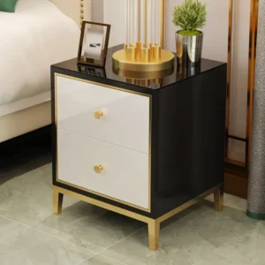 Obsidian Luxe Turkish Style Black & White Side Table with Gold Frame - Image 1