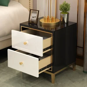 Obsidian Luxe Turkish Style Black & White Side Table with Gold Frame - Image 2