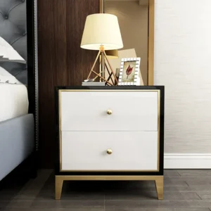 Obsidian Luxe Turkish Style Black & White Side Table with Gold Frame - Image 3