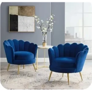 Modern Royal Blue Velvet Scalloped Accent Chairs with Gold Tapered Legs – Set of 2 - Image 1