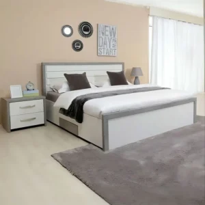 Modern Lamited Double Bed with Grey & White Two-Tone Finish – Integrated Storage - Image 1